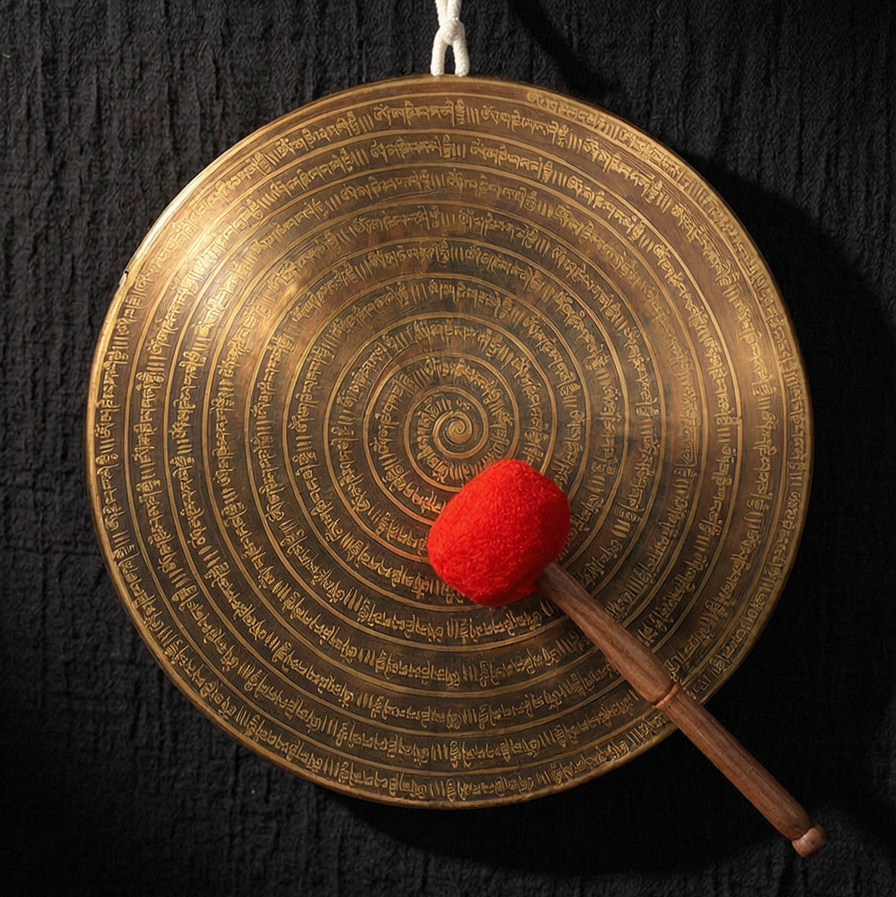 Mantra Resonance – Nepalese Hand-Engraved Six-Syllable Mantra Brass Gong