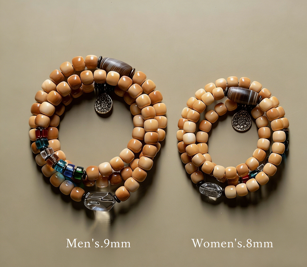 The Twin Frequency Mala – Raw White Bodhi & Clear Quartz Bracelet