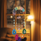 Seven chakra natural crystal agate life tree dream catcher wind chime