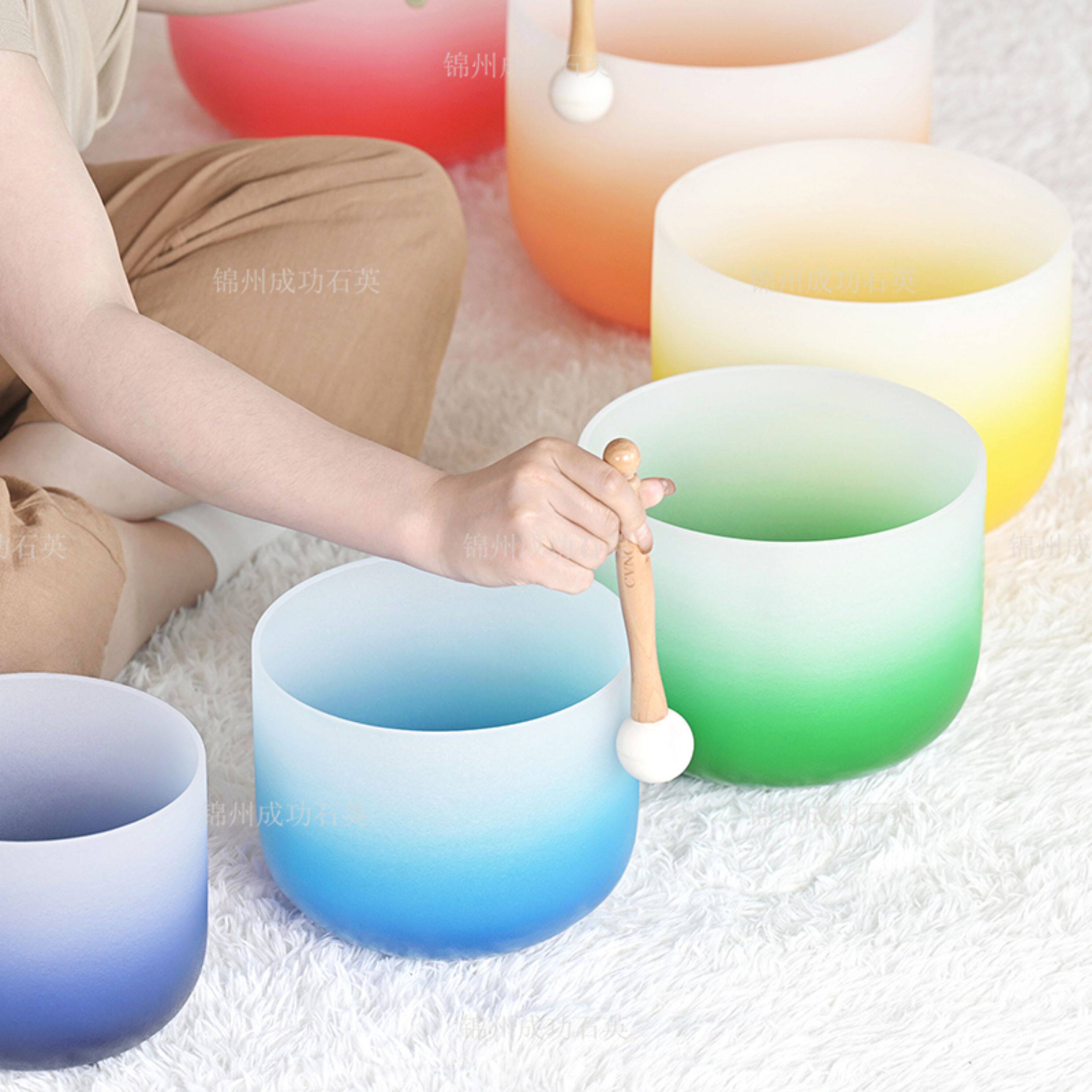 Sacred Frequency | Professional 7-Piece Frosted Quartz Rainbow Singing Bowl Set (432Hz Alignment)