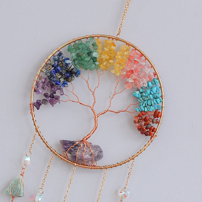 Seven chakra natural crystal agate life tree dream catcher wind chime