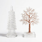 The Twin Spires of Clarity – Natural Clear Quartz Scholar Tree & Pagoda Set