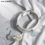 Natural Aquamarine "Ocean Guardian" Pet Collar – Luxury Genuine Leather Cat & Dog Collar, March Birthstone, Communication & Courage