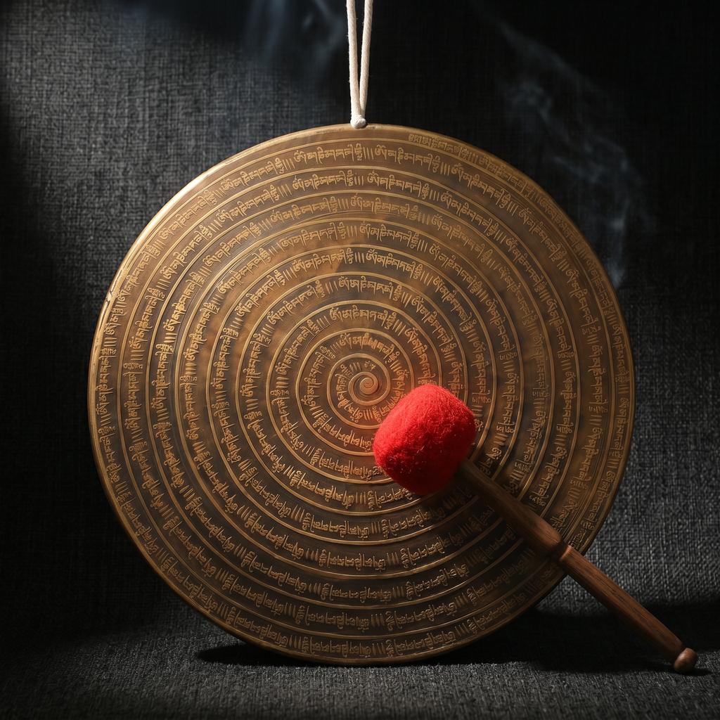 Mantra Resonance – Nepalese Hand-Engraved Six-Syllable Mantra Brass Gong