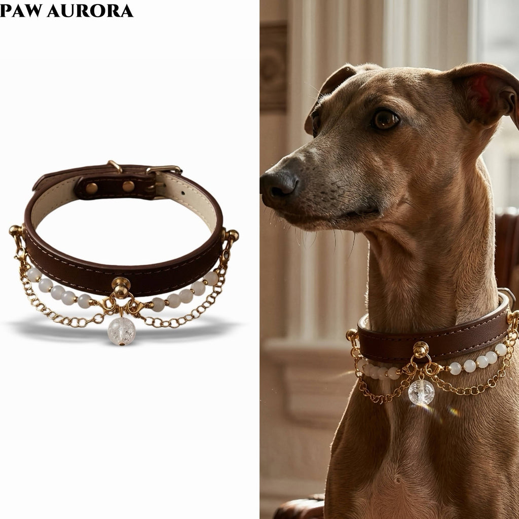 Natural White Asse Quartz Pet Crystal | Cat and Dog Universal Luxury Pet Leather Collar