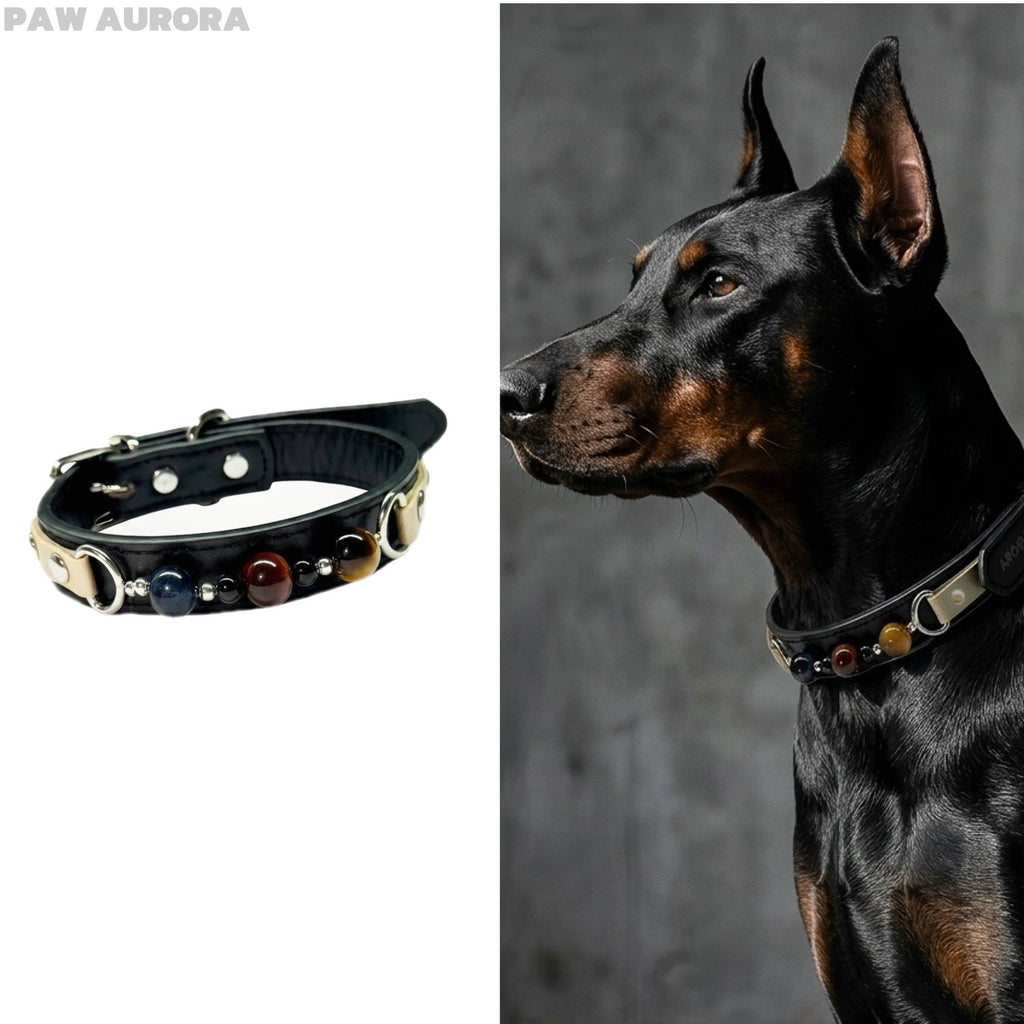 Handmade Natural Crystal & Genuine Leather Pet Collar – Luxury Cat & Dog Collar, Semi-Bespoke, Crystal Healing & Everyday Wear