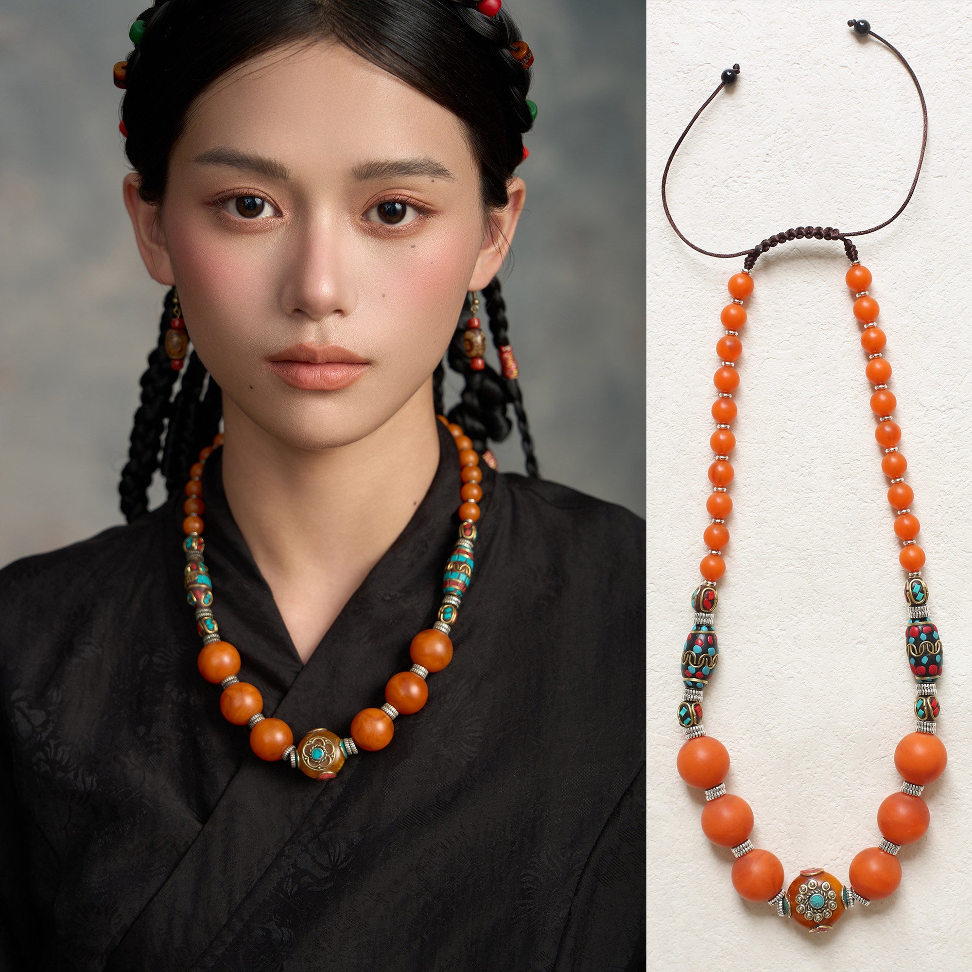 The Amber Sun – Hand‑Knotted Tibetan Honey Amber Necklace