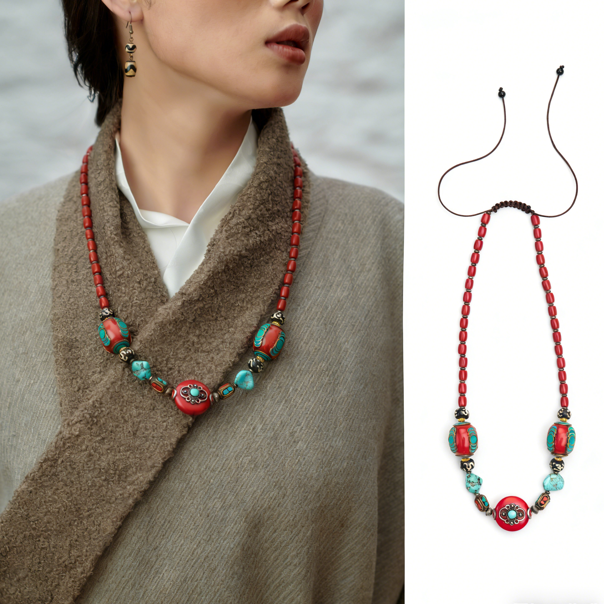 The Pilgrim's Rosary – Nepalese Hand‑Inlaid Ethnic Necklace
