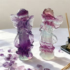 Natural Rainbow Fluorite Angel Sculpture | "Wisdom Stone" Healing Amulet