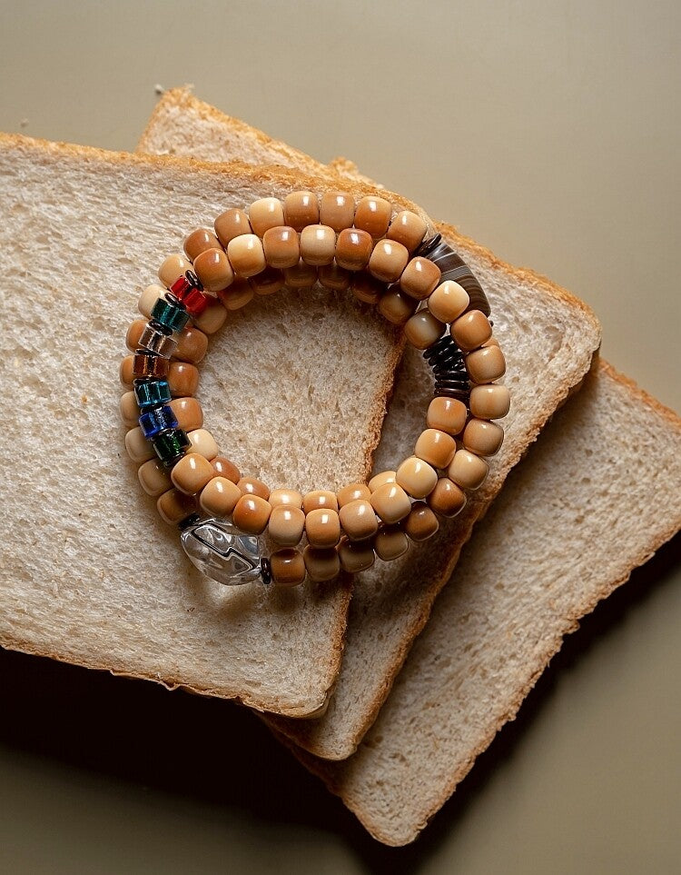 The Twin Frequency Mala – Raw White Bodhi & Clear Quartz Bracelet