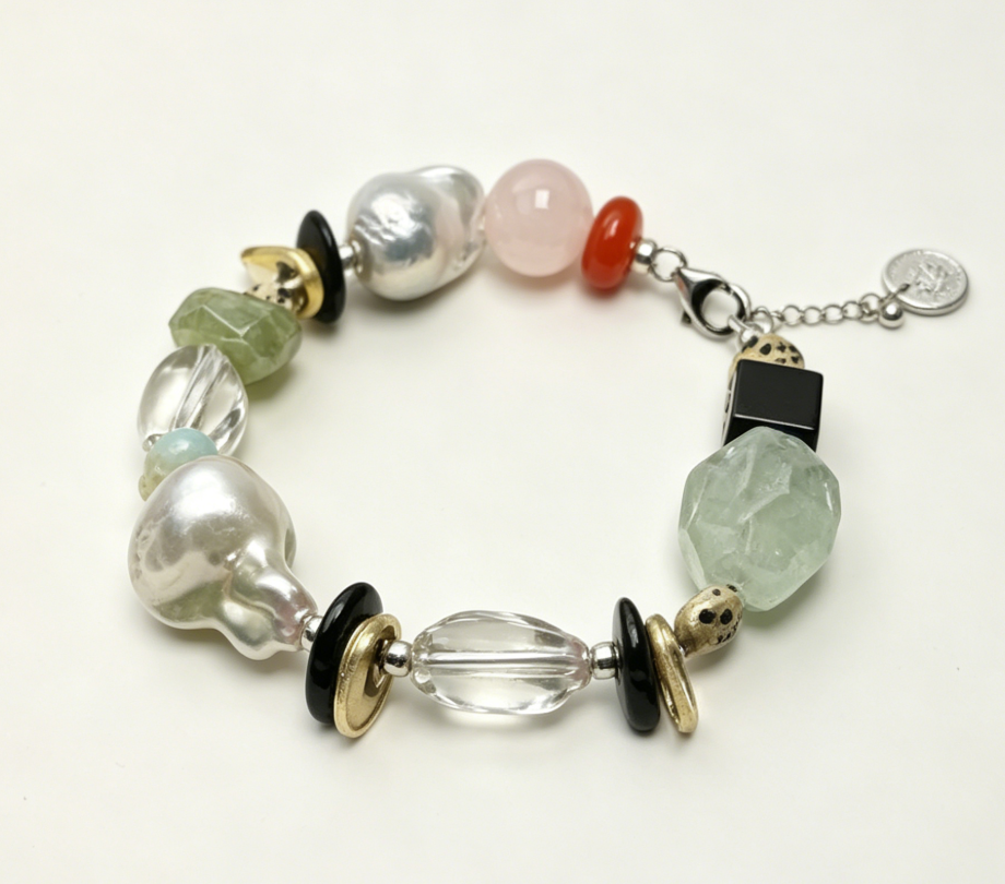 Unisex Multi-Gemstone Baroque Pearl Bracelet