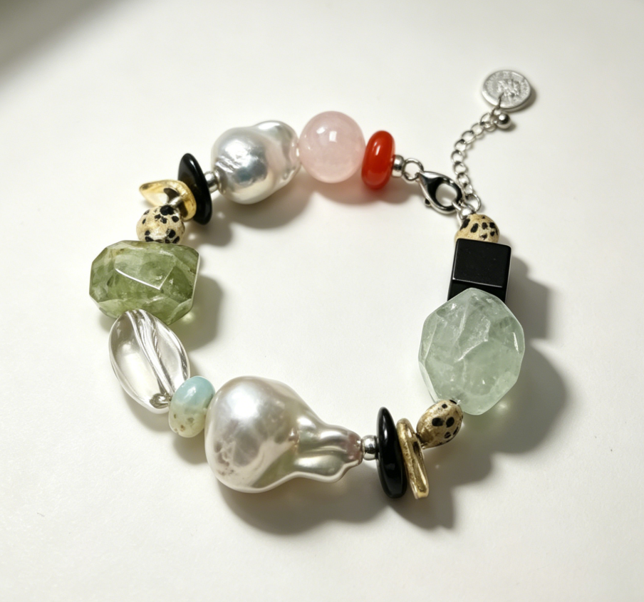Unisex Multi-Gemstone Baroque Pearl Bracelet