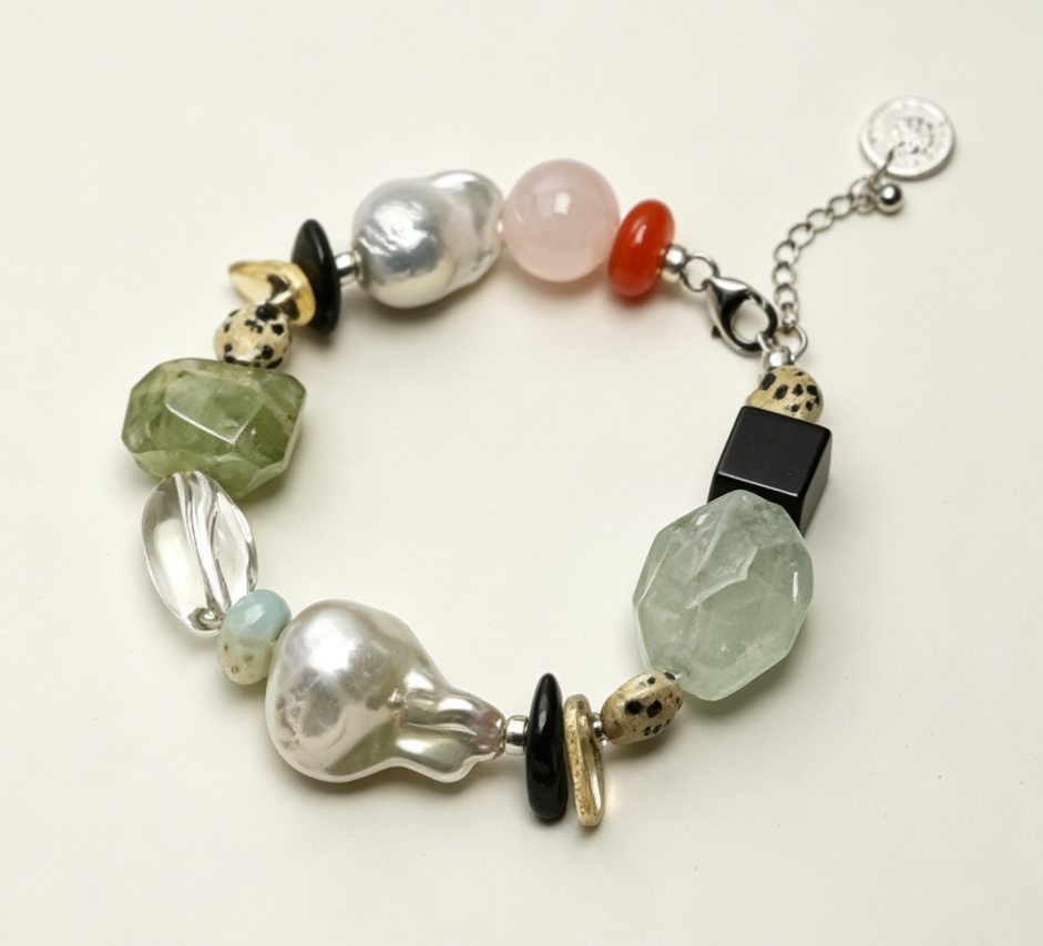 Unisex Multi-Gemstone Baroque Pearl Bracelet