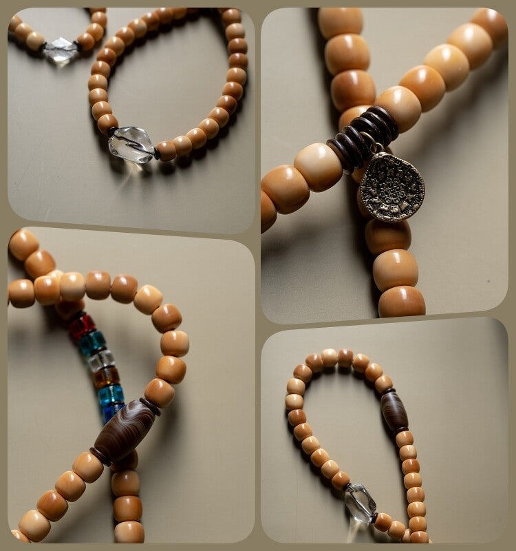 The Twin Frequency Mala – Raw White Bodhi & Clear Quartz Bracelet