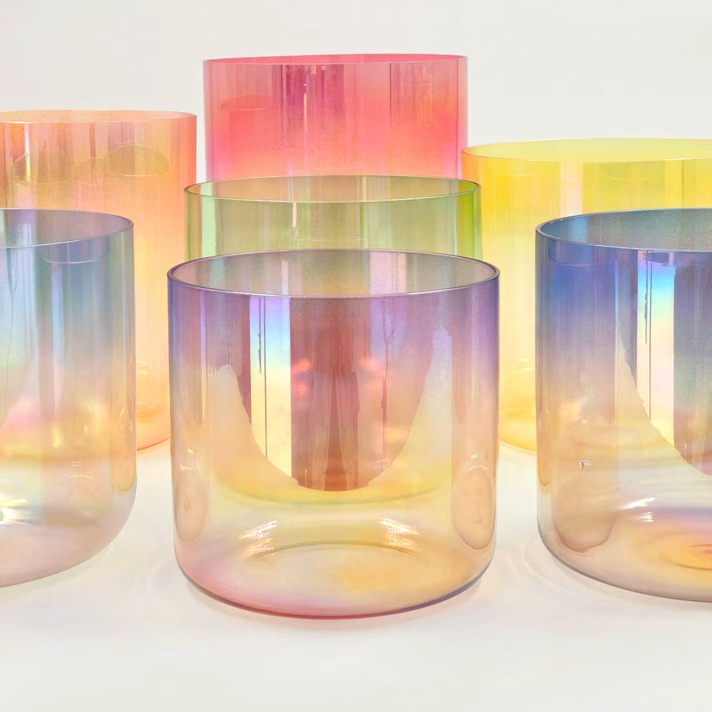 Seven-color alchemical crystal bowl, Tianyi bowl, Songpu bowl, chanting and singing for purification and meditation, striking the bowl to produce sound for healing instruments