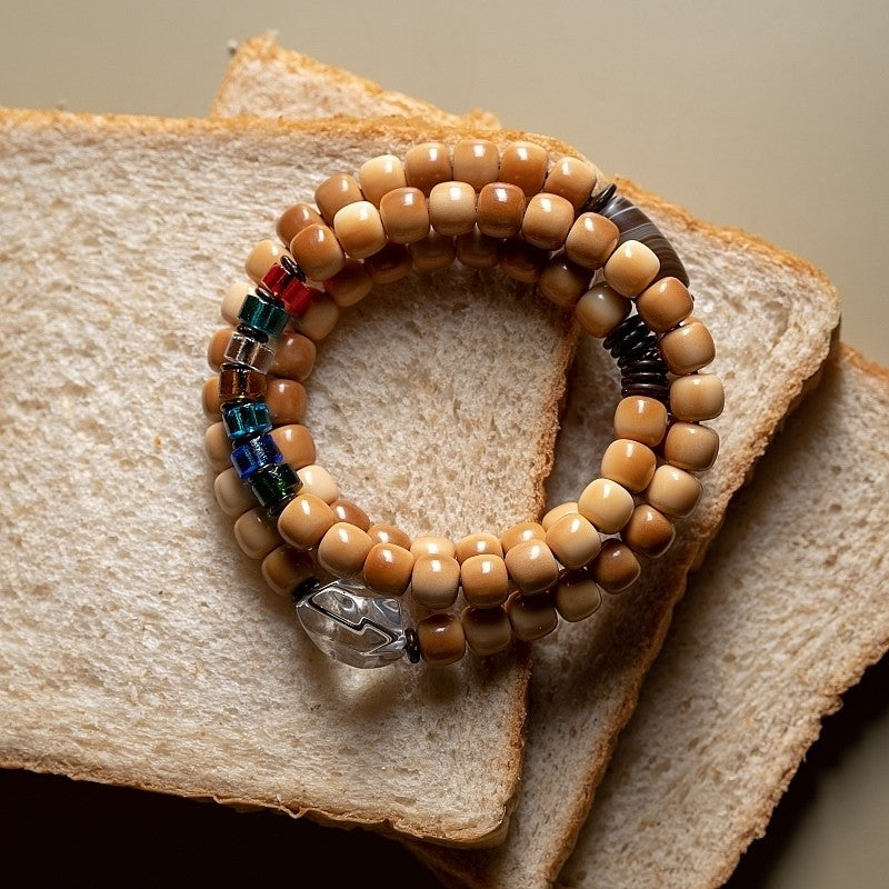 The Twin Frequency Mala – Raw White Bodhi & Clear Quartz Bracelet