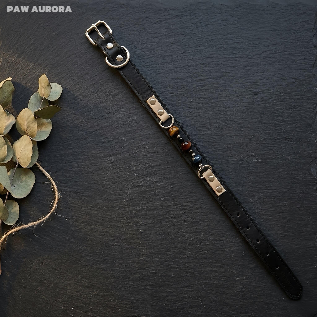 Handmade Natural Crystal & Genuine Leather Pet Collar – Luxury Cat & Dog Collar, Semi-Bespoke, Crystal Healing & Everyday Wear