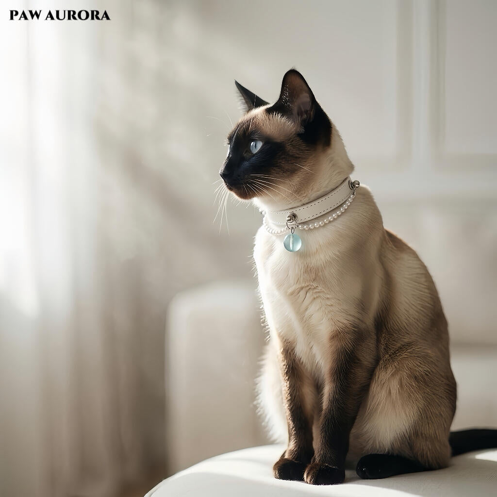 Natural Aquamarine "Ocean Guardian" Pet Collar – Luxury Genuine Leather Cat & Dog Collar, March Birthstone, Communication & Courage