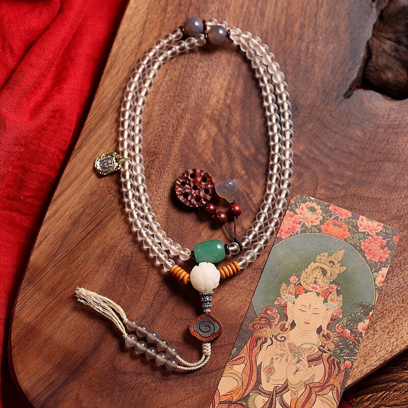 White Tara Mala – 108 Beads of Himalayan Opal