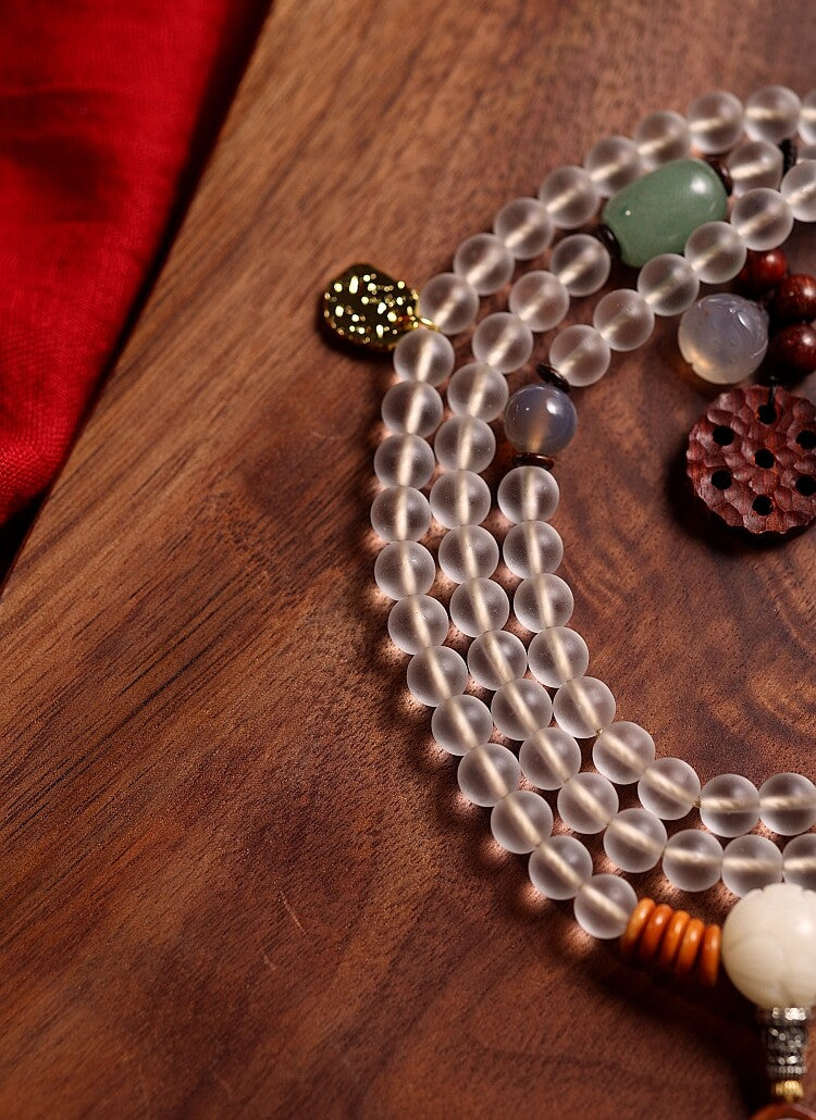 White Tara Mala – 108 Beads of Himalayan Opal