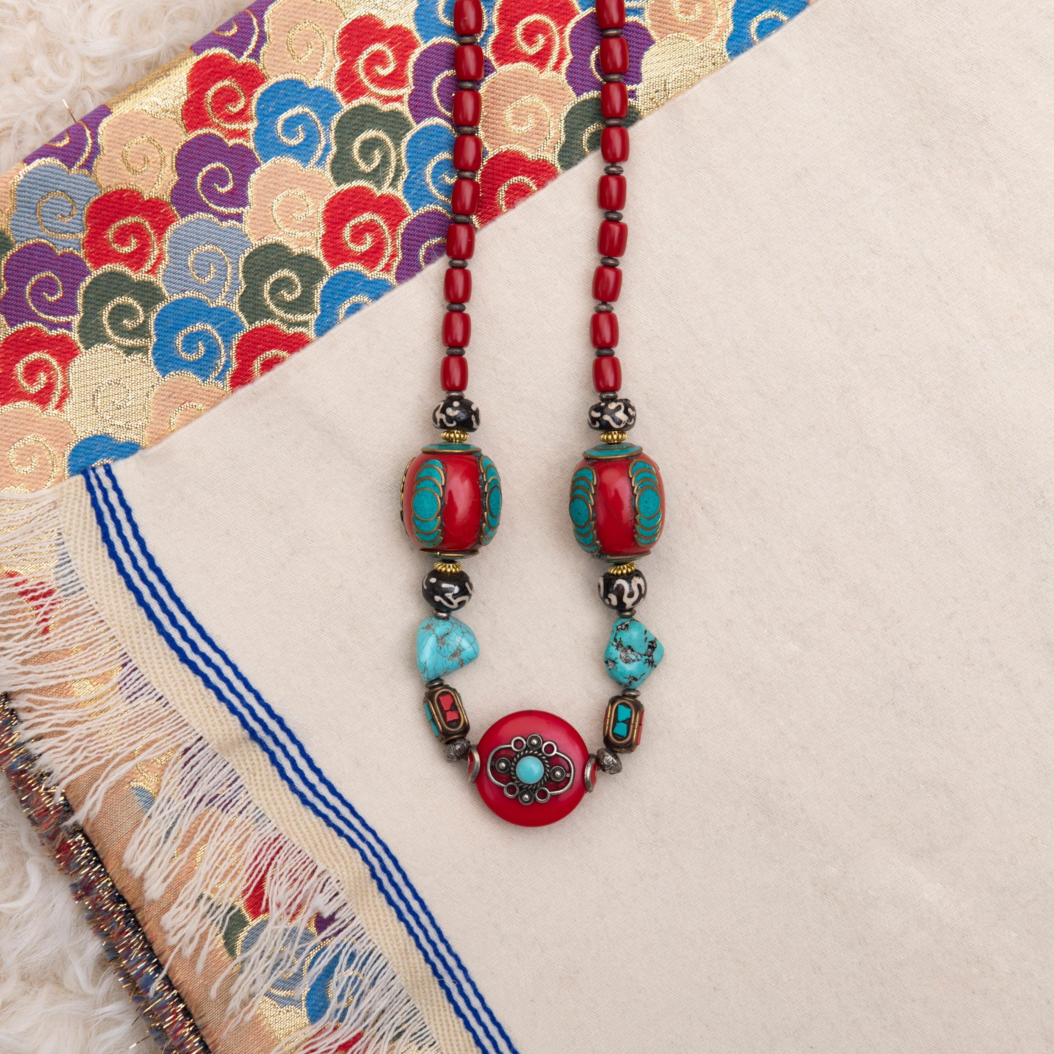 The Pilgrim's Rosary – Nepalese Hand‑Inlaid Ethnic Necklace