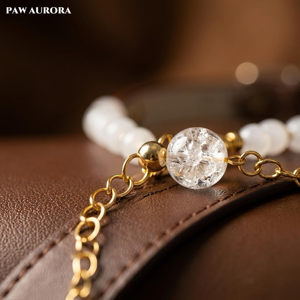 Natural White Asse Quartz Pet Crystal | Cat and Dog Universal Luxury Pet Leather Collar
