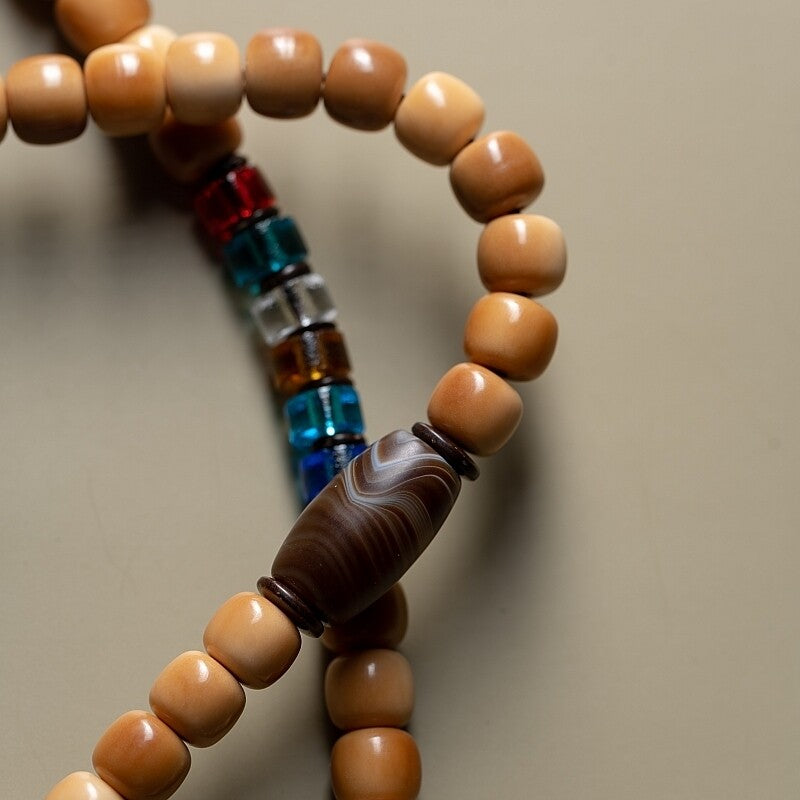 The Twin Frequency Mala – Raw White Bodhi & Clear Quartz Bracelet