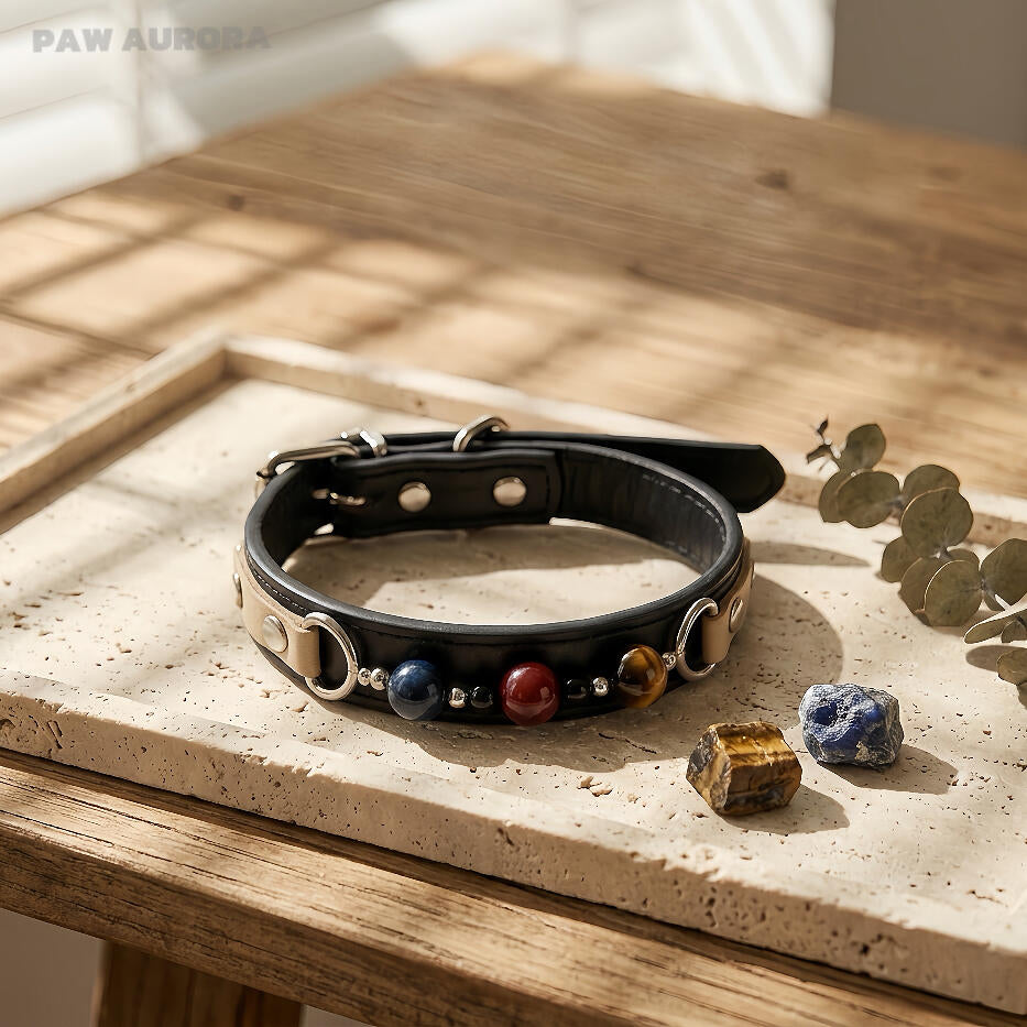 Handmade Natural Crystal & Genuine Leather Pet Collar – Luxury Cat & Dog Collar, Semi-Bespoke, Crystal Healing & Everyday Wear