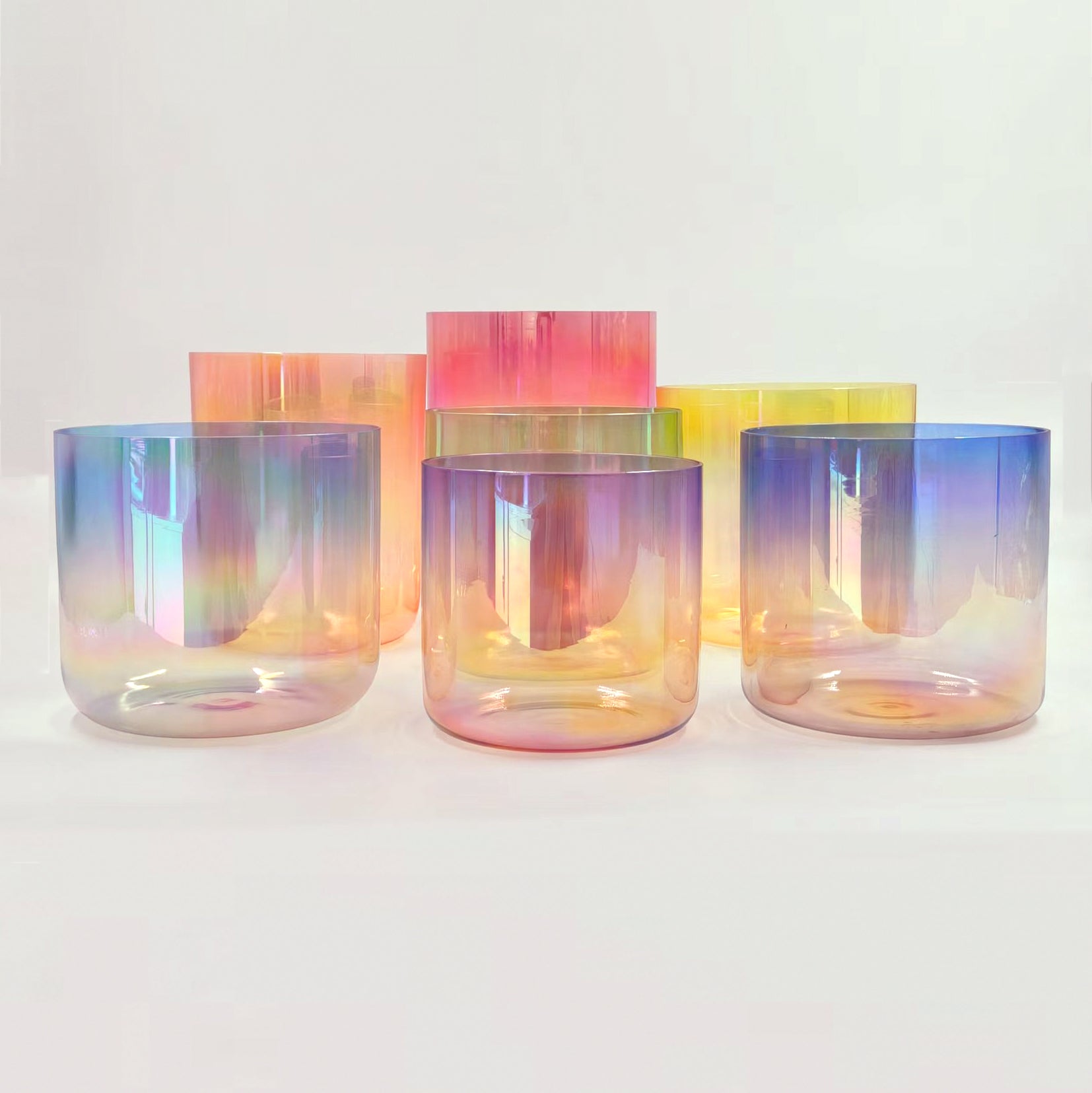 Seven-color alchemical crystal bowl, Tianyi bowl, Songpu bowl, chanting and singing for purification and meditation, striking the bowl to produce sound for healing instruments
