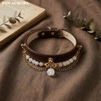 Natural White Asse Quartz Pet Crystal | Cat and Dog Universal Luxury Pet Leather Collar