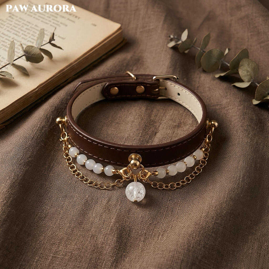 Natural White Asse Quartz Pet Crystal | Cat and Dog Universal Luxury Pet Leather Collar