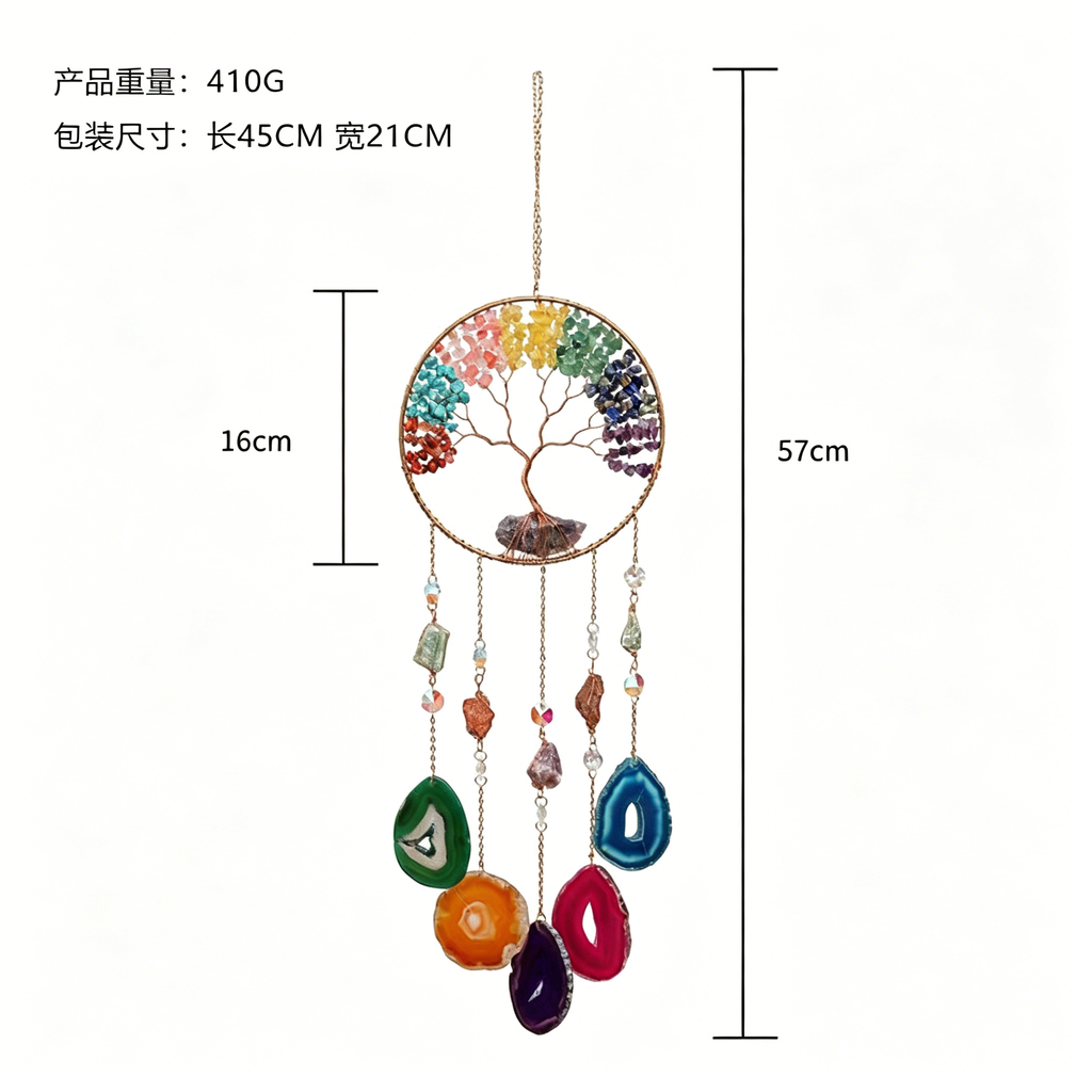 Seven chakra natural crystal agate life tree dream catcher wind chime