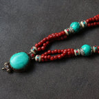 Sacred Fire & Sky Pendant �C Handcrafted Nepalese Turquoise & Coral Talisman