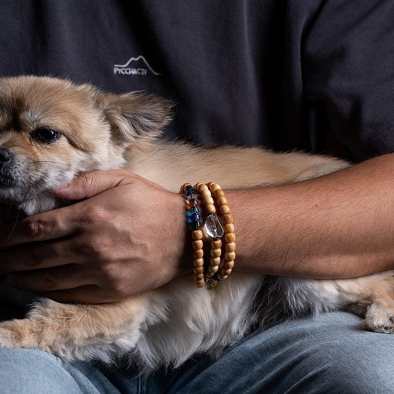 The Twin Frequency Mala – Raw White Bodhi & Clear Quartz Bracelet