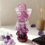 Natural Rainbow Fluorite Angel Sculpture | "Wisdom Stone" Healing Amulet