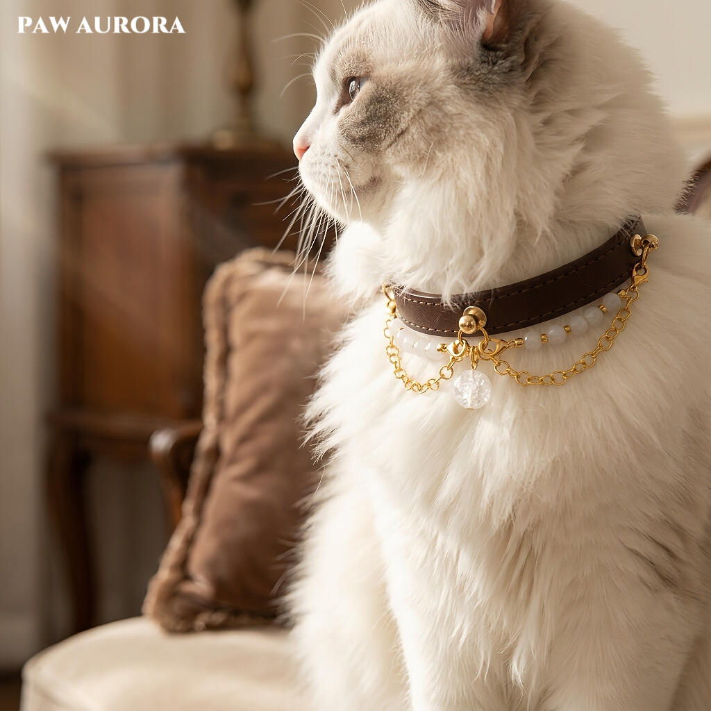 Natural White Asse Quartz Pet Crystal | Cat and Dog Universal Luxury Pet Leather Collar