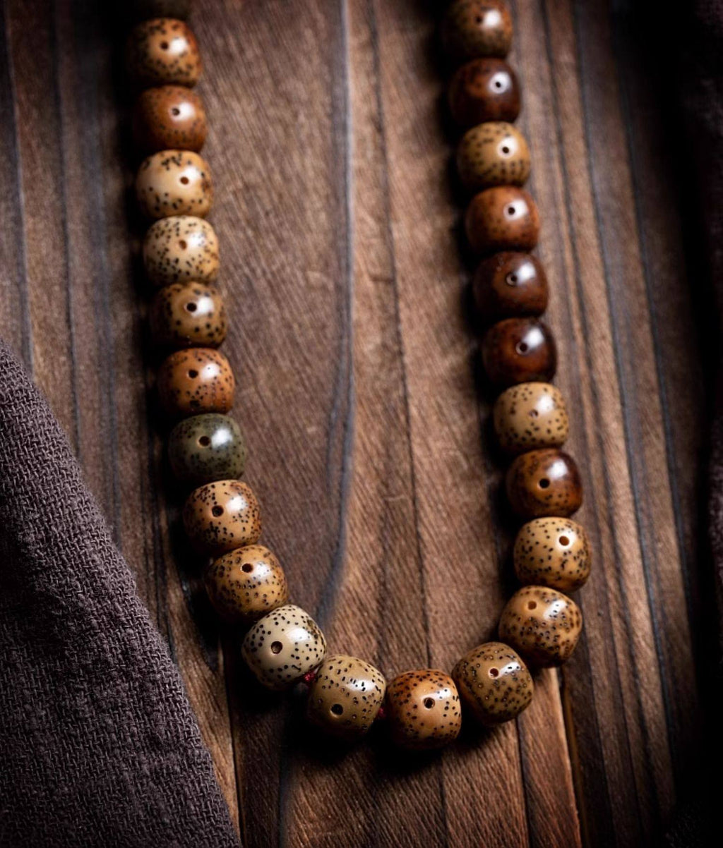 The Vintage Star‑Moon Mala – Aged Tianshan Agate & Bodhi Seeds