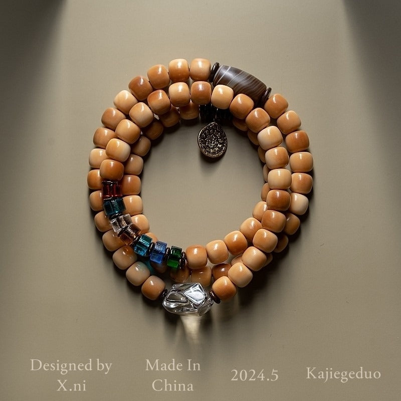 The Twin Frequency Mala – Raw White Bodhi & Clear Quartz Bracelet