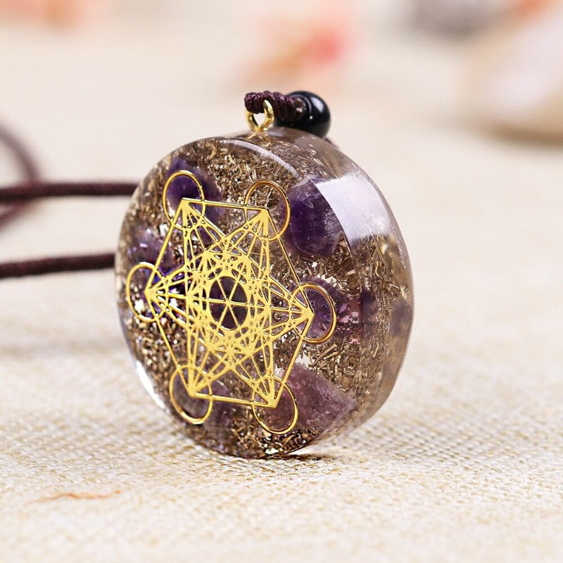 Sacred Geometry Natural Amethyst Energy Pendant