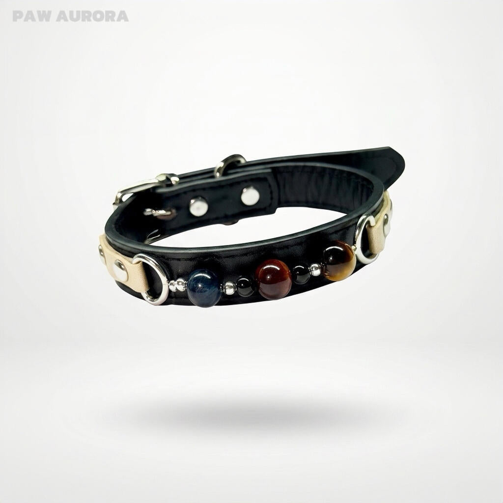 Handmade Natural Crystal & Genuine Leather Pet Collar – Luxury Cat & Dog Collar, Semi-Bespoke, Crystal Healing & Everyday Wear