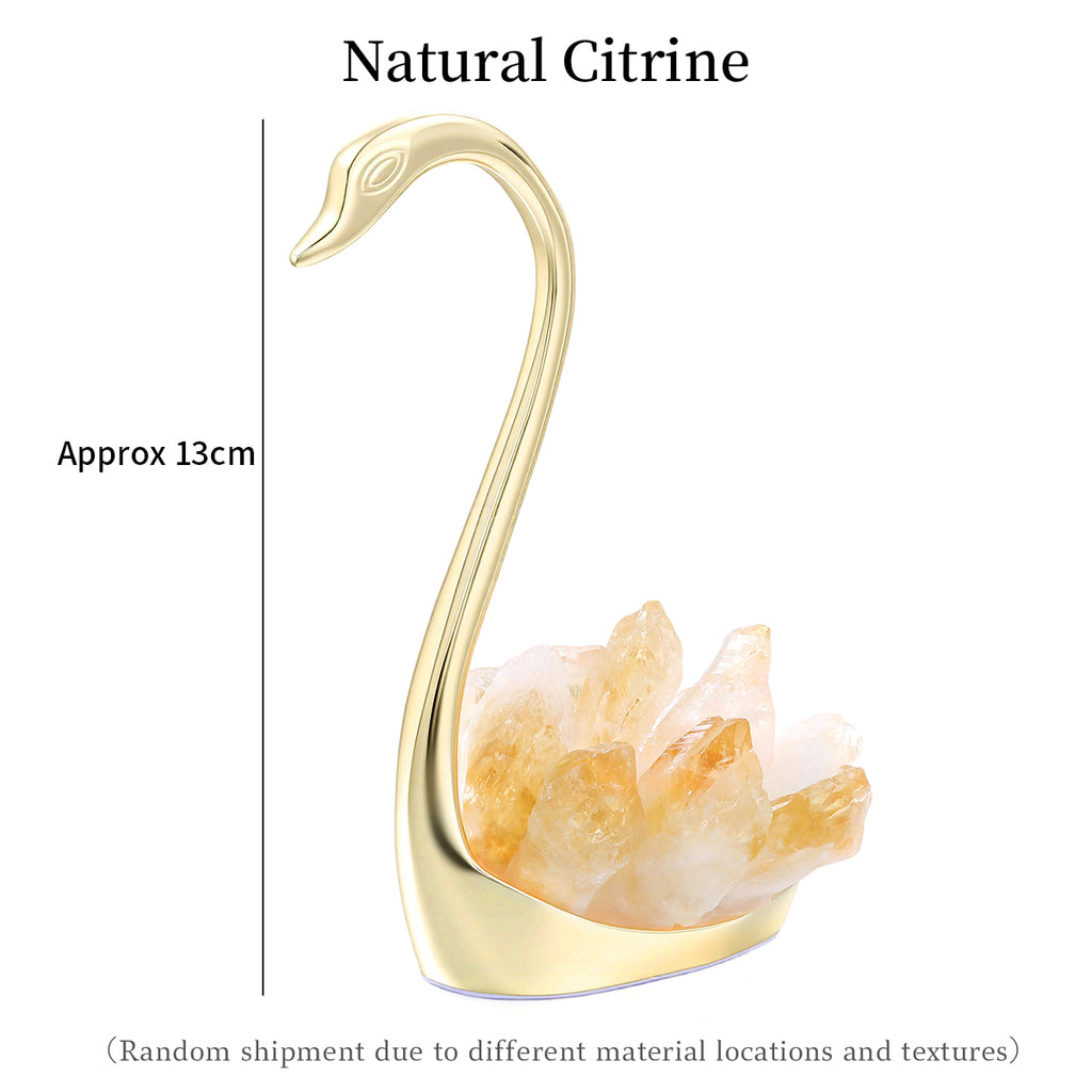 Natural Yellow Crystal Gold Swan | Wealth Energy Healing Statue - Meditation/Feng Shui Decor Item