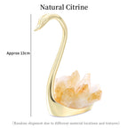 Natural Yellow Crystal Gold Swan | Wealth Energy Healing Statue - Meditation/Feng Shui Decor Item
