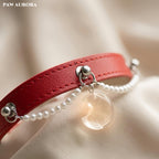 Vermilion Red & Moonlight: Luxury White Quartz Pearl Collar for Cats & Dogs