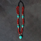 Sacred Fire & Sky Pendant �C Handcrafted Nepalese Turquoise & Coral Talisman