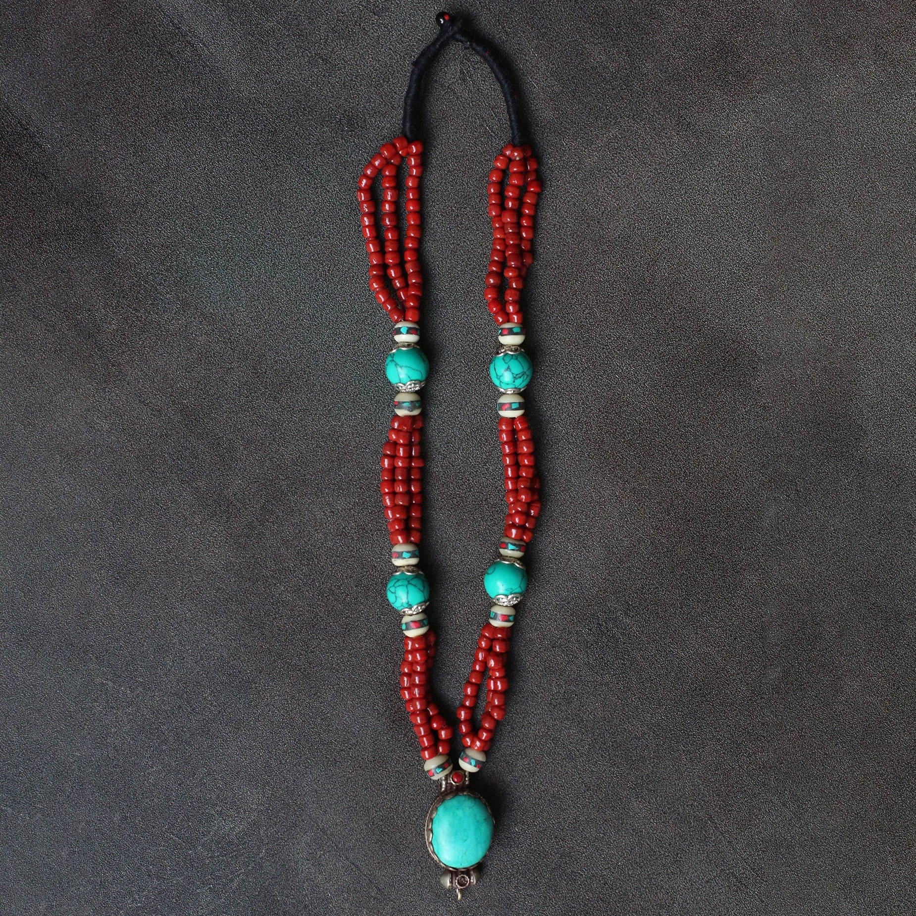 Sacred Fire & Sky Pendant �C Handcrafted Nepalese Turquoise & Coral Talisman