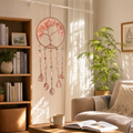 Capture the sunlight, weave a beautiful dream | Natural pink crystal life tree dream-catching net wind chime pendant